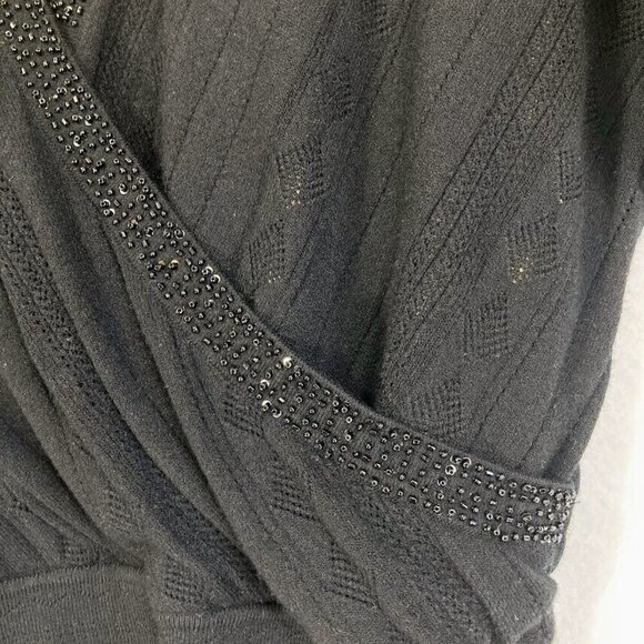 🔥 3/$15 🔥 Jones New York Black Beaded Wrap Sweater Shirt Combo Size M - Picture 3 of 6